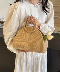Khaki Versatile Woven Tote Handbag Straw