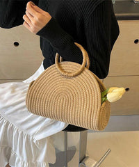 Khaki Versatile Woven Tote Handbag Straw