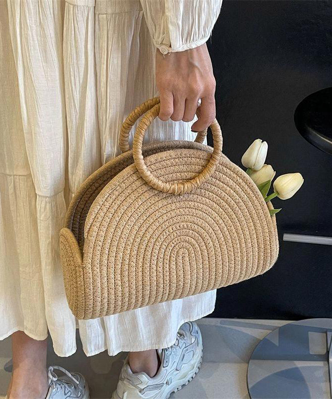 Khaki Versatile Woven Tote Handbag Straw