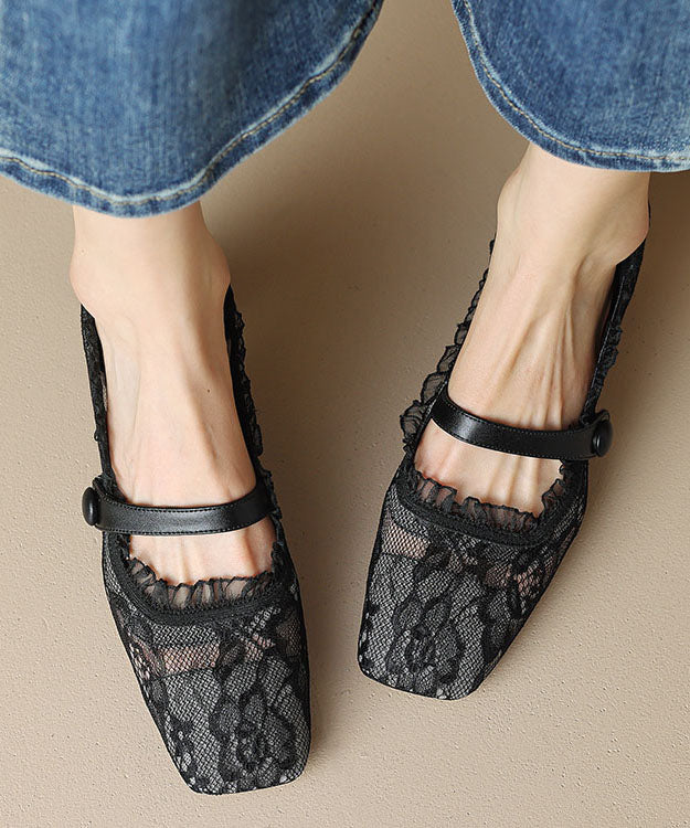 Mesh Lace Hollow Out Chunky Heel Penny Loafers