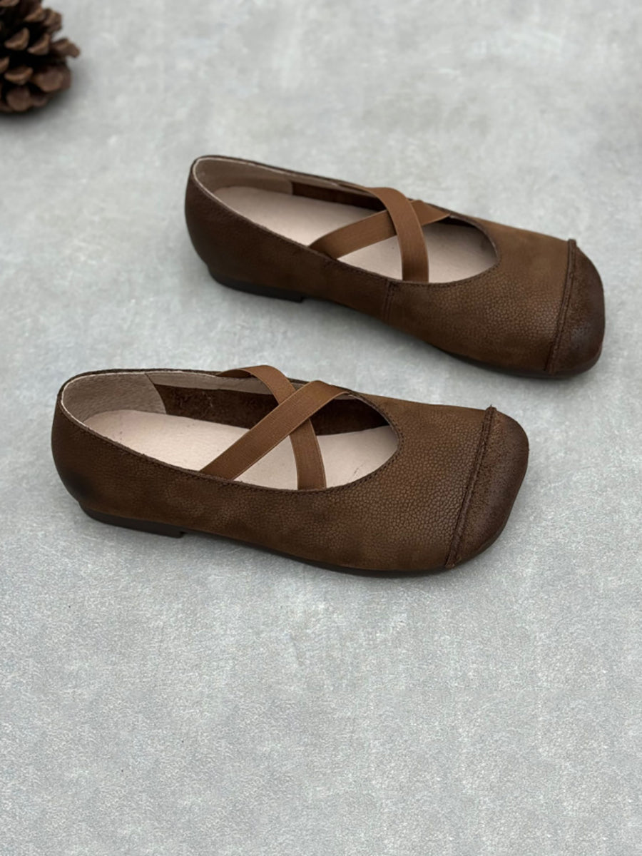 Spliced Soft Low Vintage Heel Shoes Leather