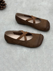 Spliced Soft Low Vintage Heel Shoes Leather