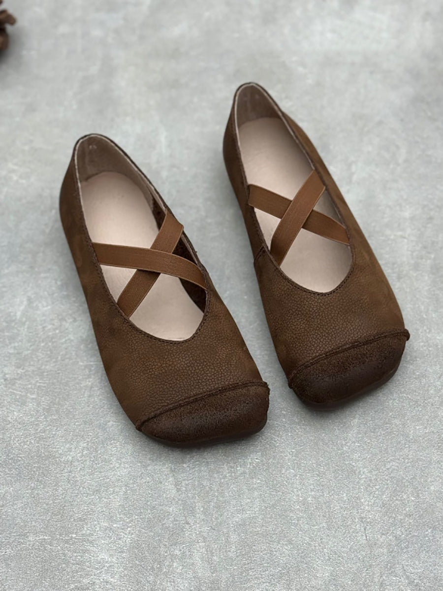 Spliced Soft Low Vintage Heel Shoes Leather