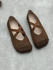 Spliced Soft Low Vintage Heel Shoes Leather