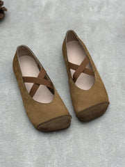 Spliced Soft Low Vintage Heel Shoes Leather