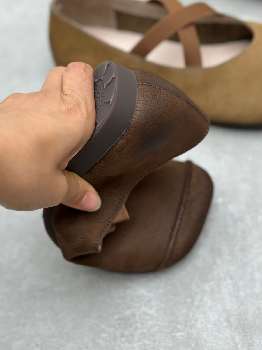 Spliced Soft Low Vintage Heel Shoes Leather