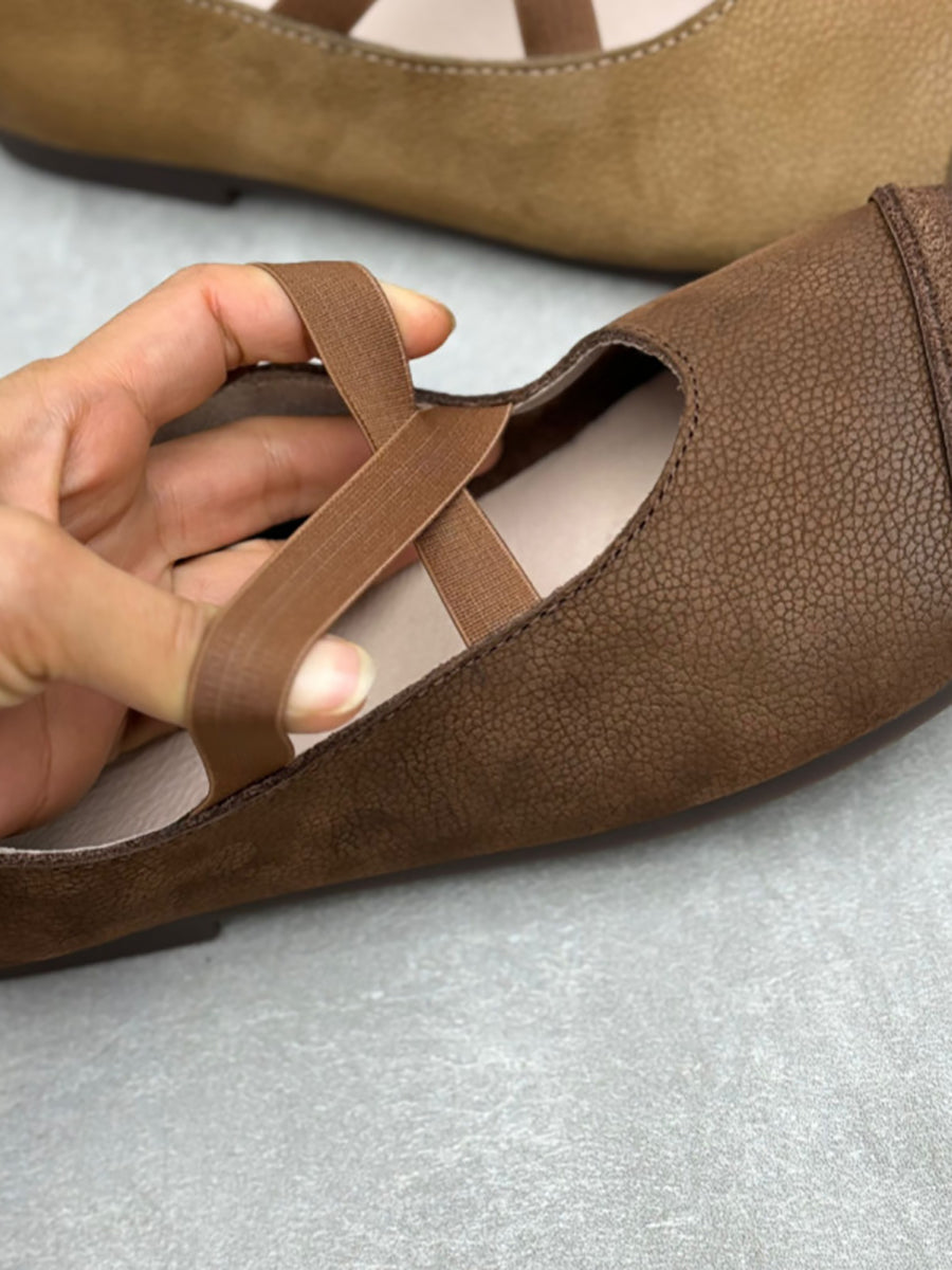 Spliced Soft Low Vintage Heel Shoes Leather