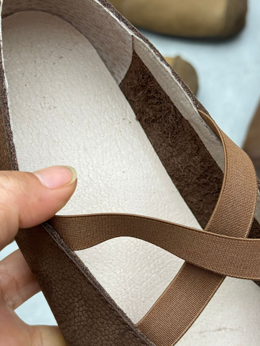 Spliced Soft Low Vintage Heel Shoes Leather