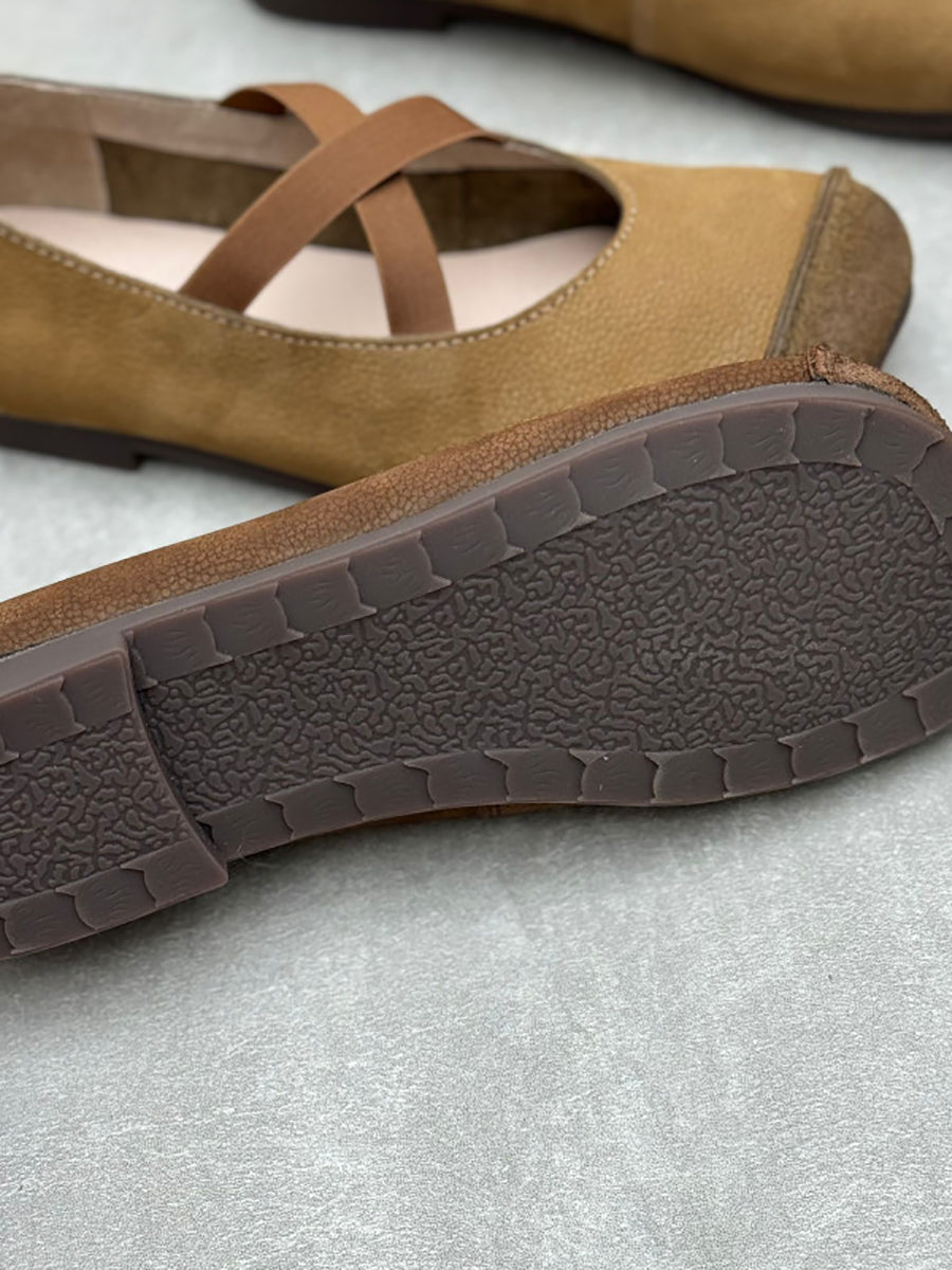 Spliced Soft Low Vintage Heel Shoes Leather