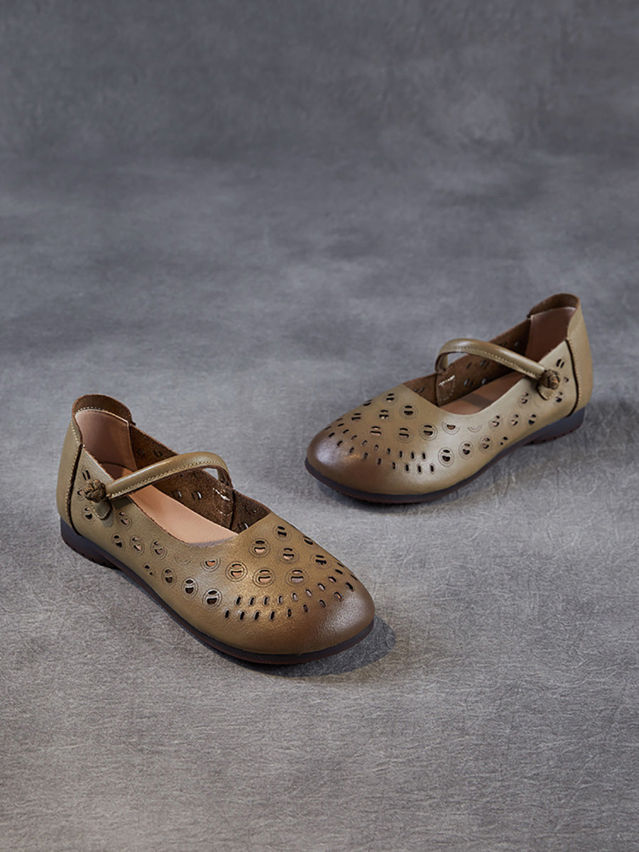 Genuine Shoes Hollow Out Heel Low Leather