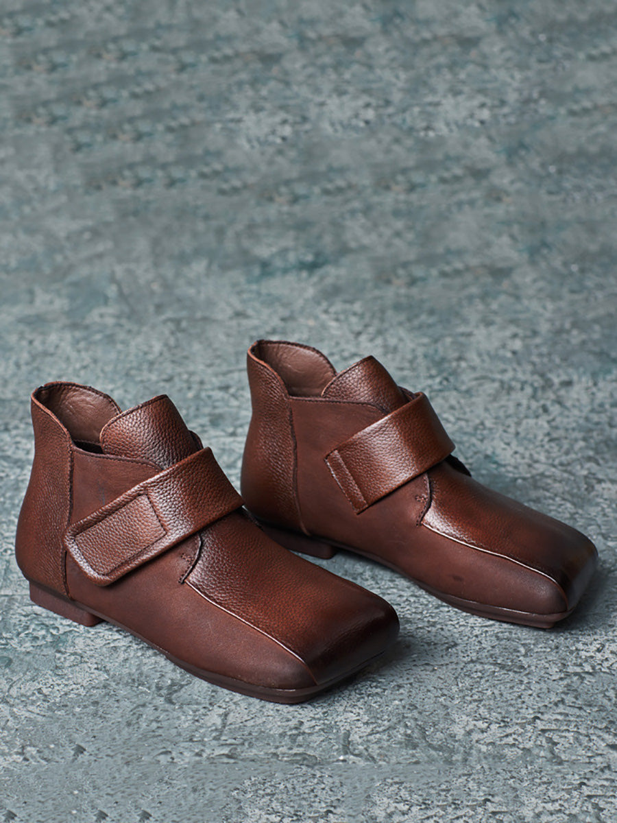 Artsy Leather Spliced Square Collar Ankle Boots