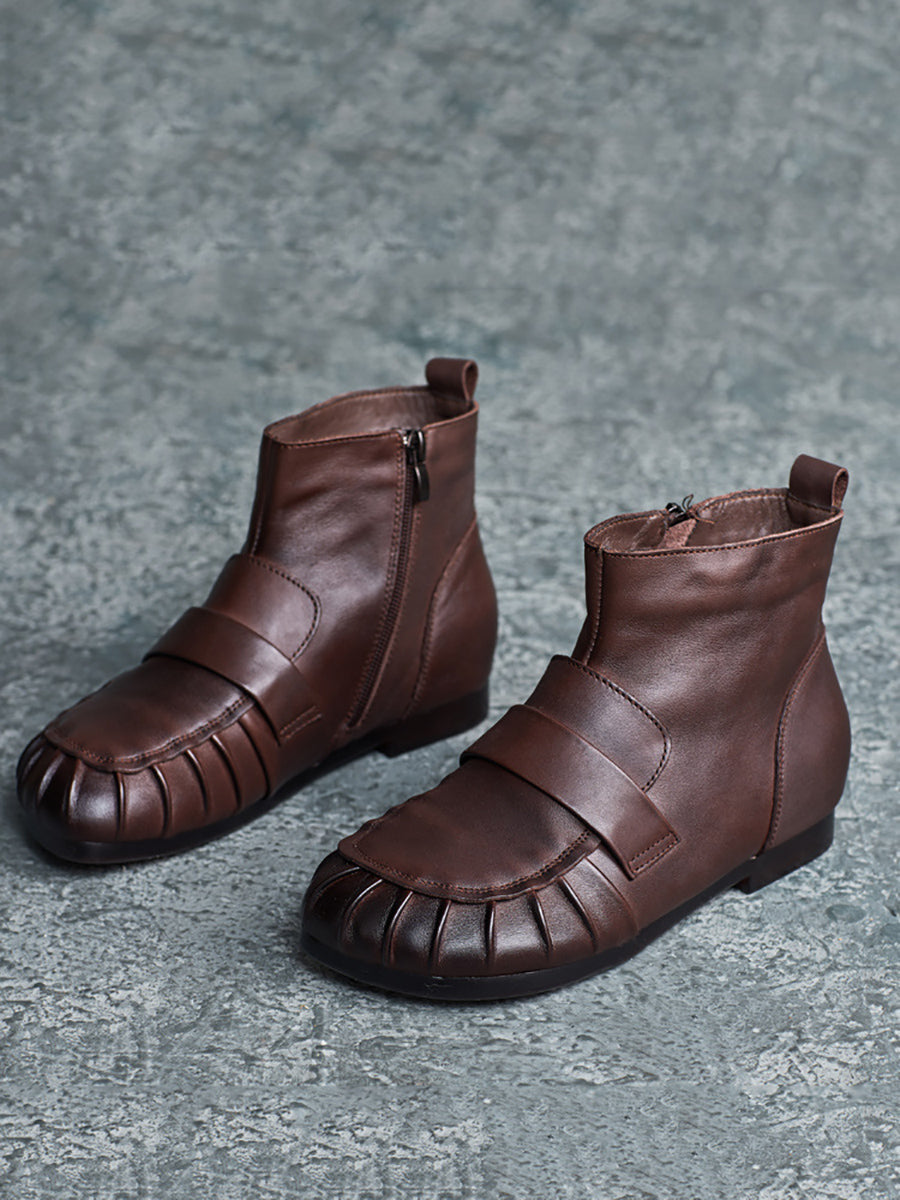 Vintage Winter Genuine Leather Spliced Ankle Boots