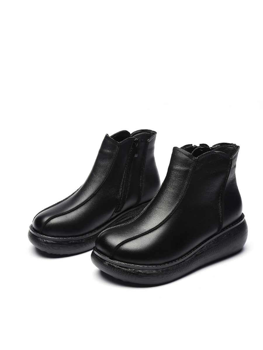 Vintage Genuine Leather Spliced Flat Boots