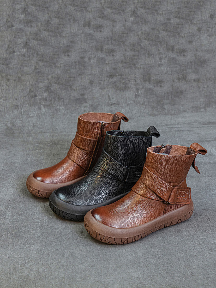 Vintage Genuine Leather Spliced Flat Ankle Boots