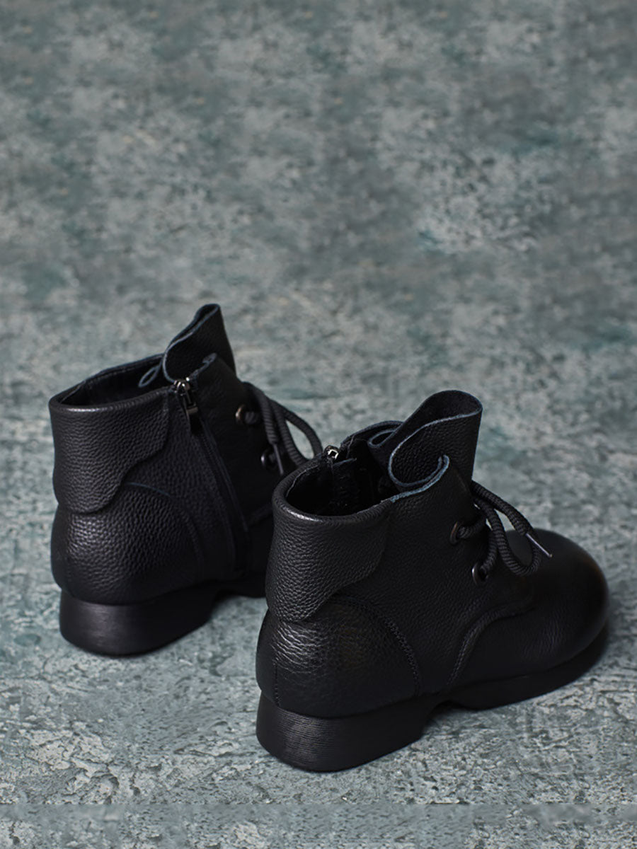 Casual Winter Soft Leather Spliced Mid Heel Boots