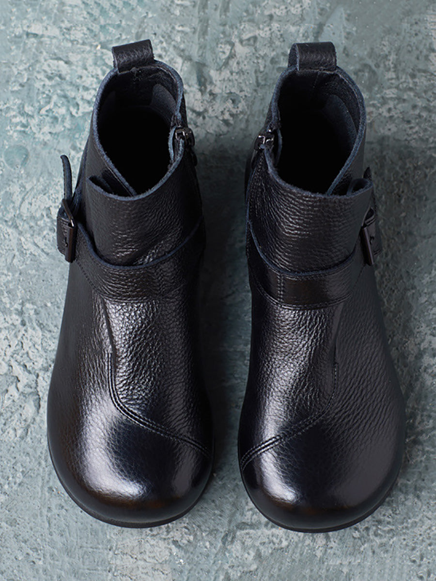 Casual Winter Soft Leather Spliced Ankle Boots