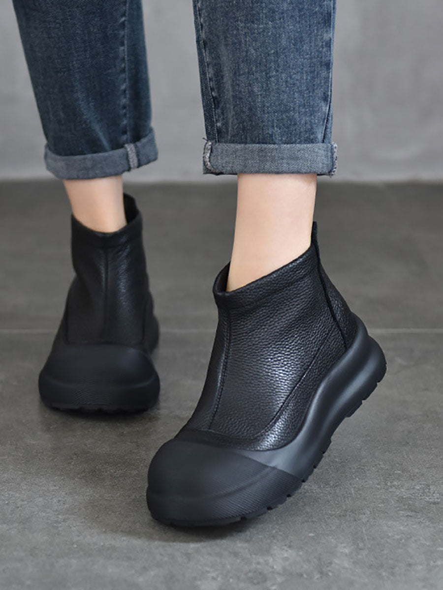 Autumn Genuine Leather Solid Platform Ankle Boots