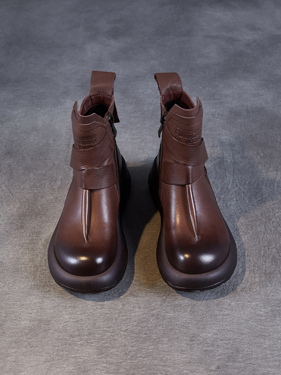 Vintage Genuine Leather Spliced Platform Ankle Boots