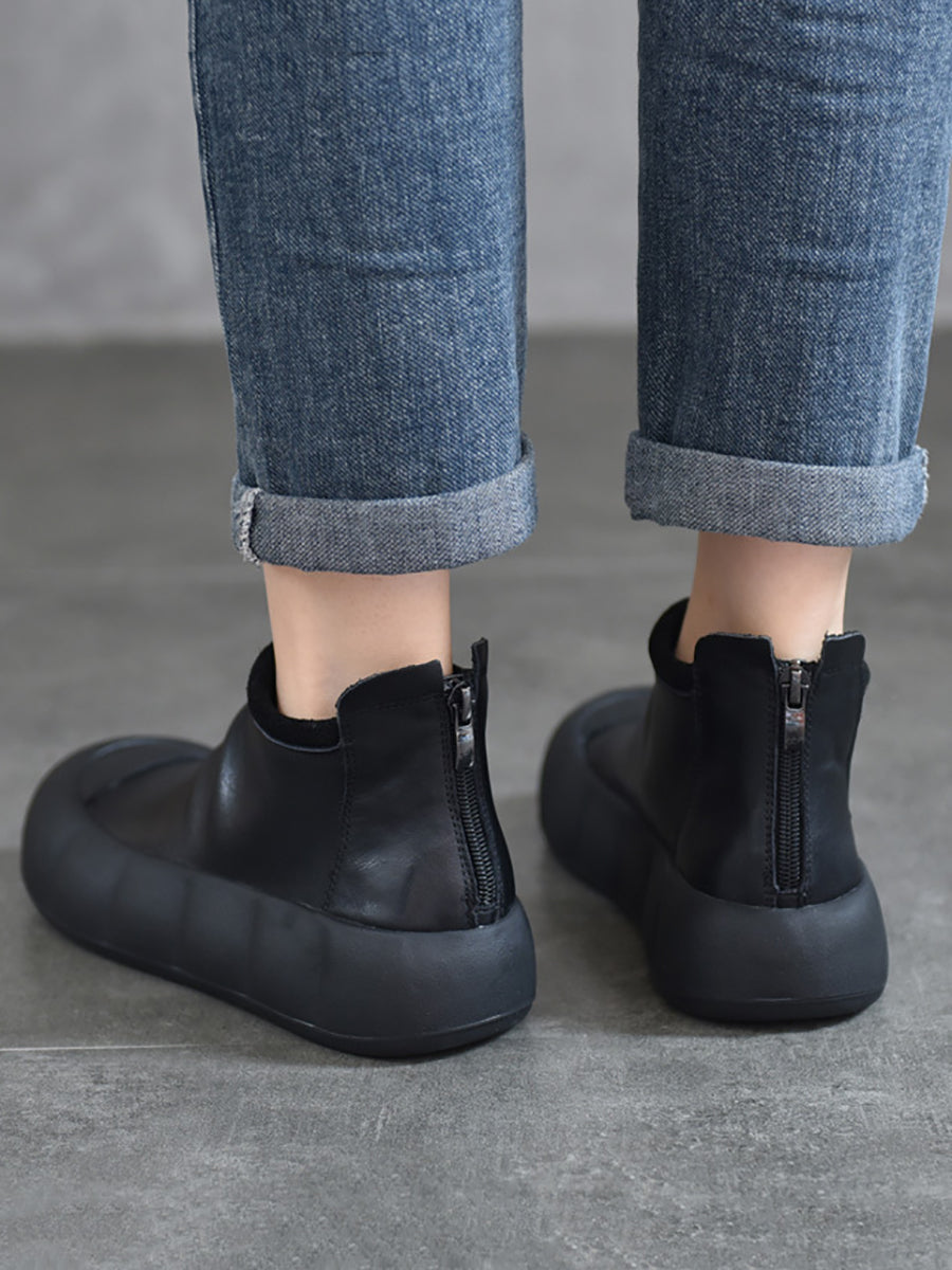 Vintage Autumn Soft Leather Platform Boots