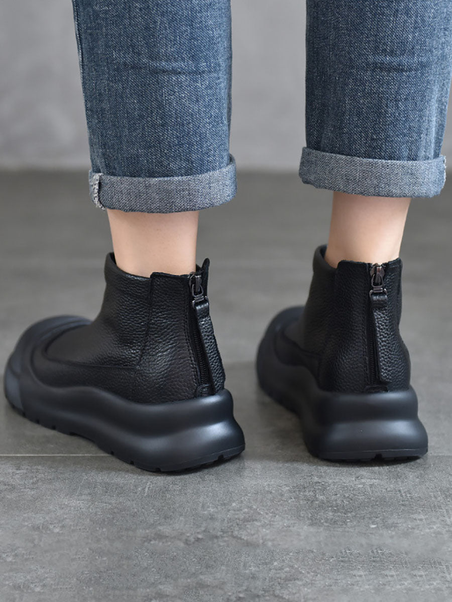 Autumn Genuine Leather Solid Platform Ankle Boots