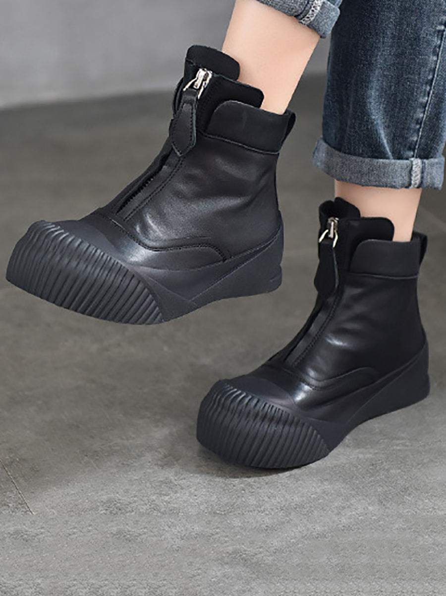Vintage Vintage Leather Zipper Platform Boots