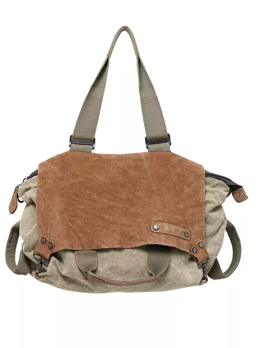 Vintage Genuine Leather Spliced Shoulder Bag