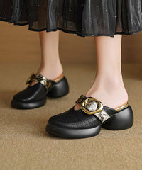 Sandals Slide Hollow Leather Out Cowhide Platform Apricot