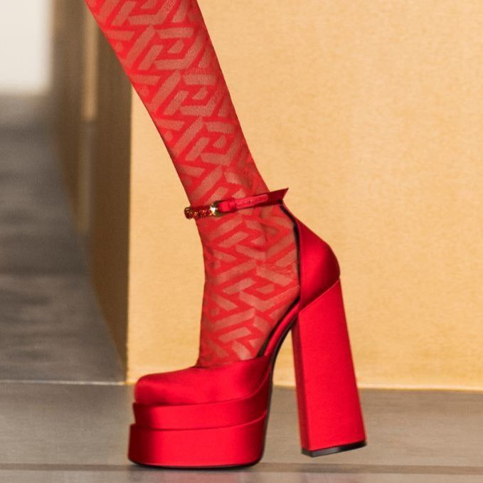 Runaway Double Platform Crystal Strap Satin Pumps