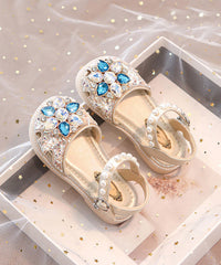 Blue Hollow Buckle Beautiful Girls Crystal Sandals Strap Out Flat