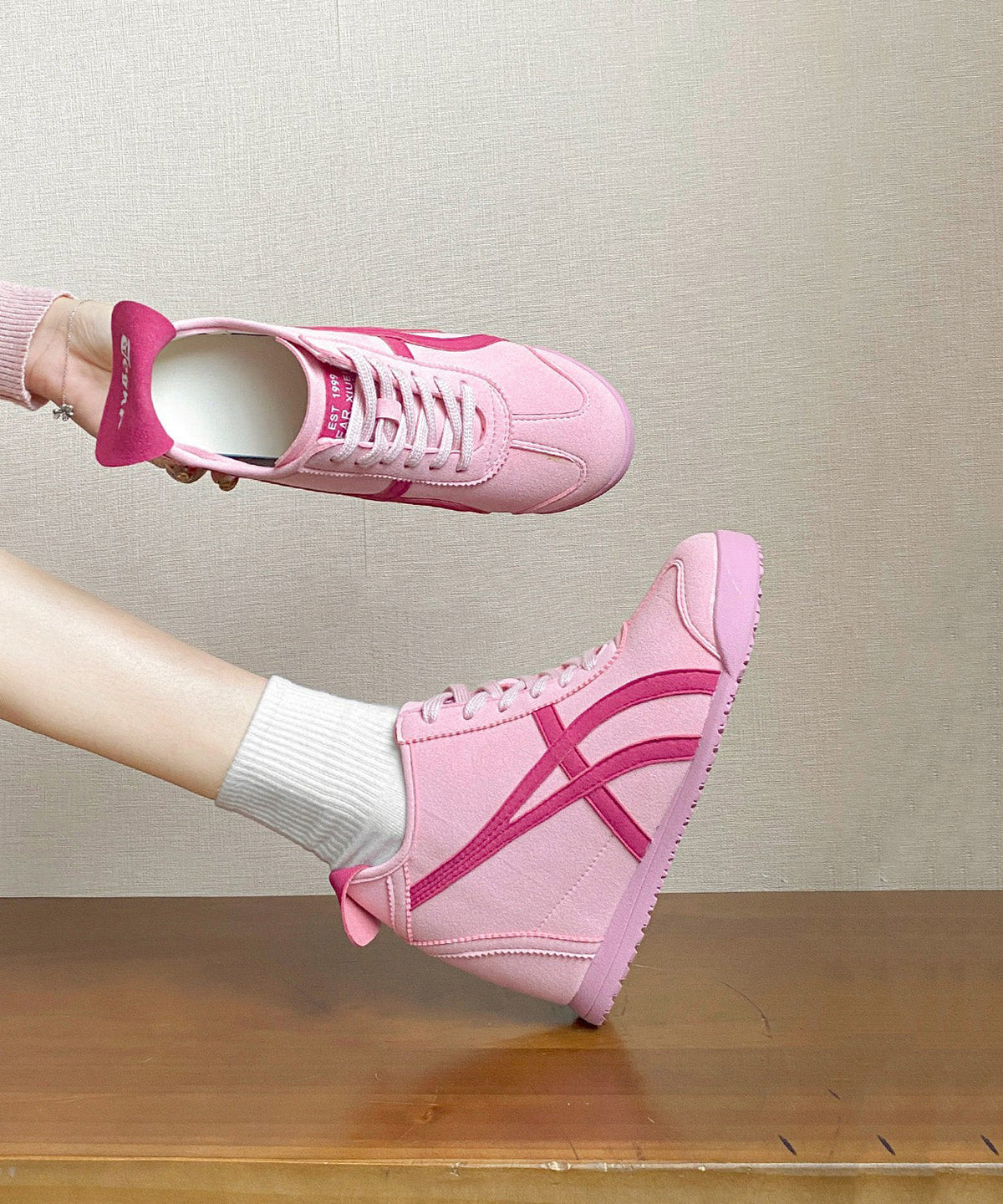 Splicing High Wedge Heels Leather Faux Shoes Beautiful Pink