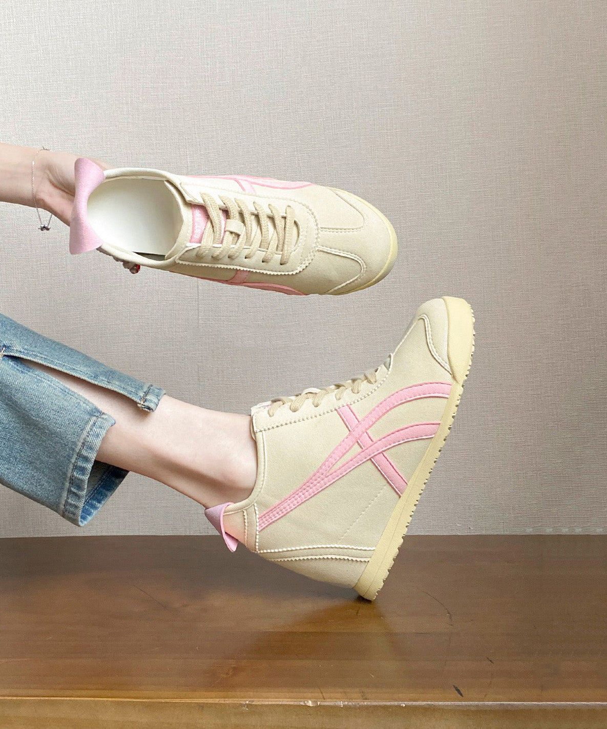 Splicing High Wedge Heels Leather Faux Shoes Beautiful Pink