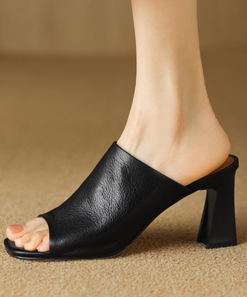Heel Slide Chunky Sandals Toe Black Peep Sheepskin Style