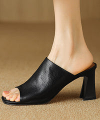 Heel Slide Chunky Sandals Toe Black Peep Sheepskin Style