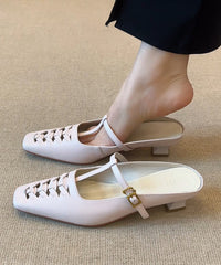 Splicing Elegant Chunky Sandals Black Slide Sheepskin