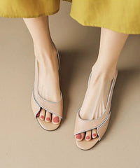 Black Sandals Splicing Chunky Peep Hollow Suede Out Toe