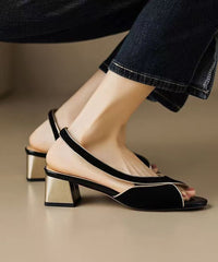 Black Sandals Splicing Chunky Peep Hollow Suede Out Toe