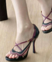 High Sandals Out Peep Purple Hollow Black Toe Heel