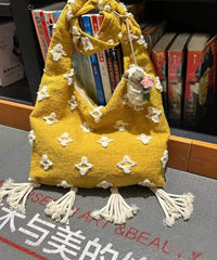 Boho Yellow Tassel Canvas Messenger Bag