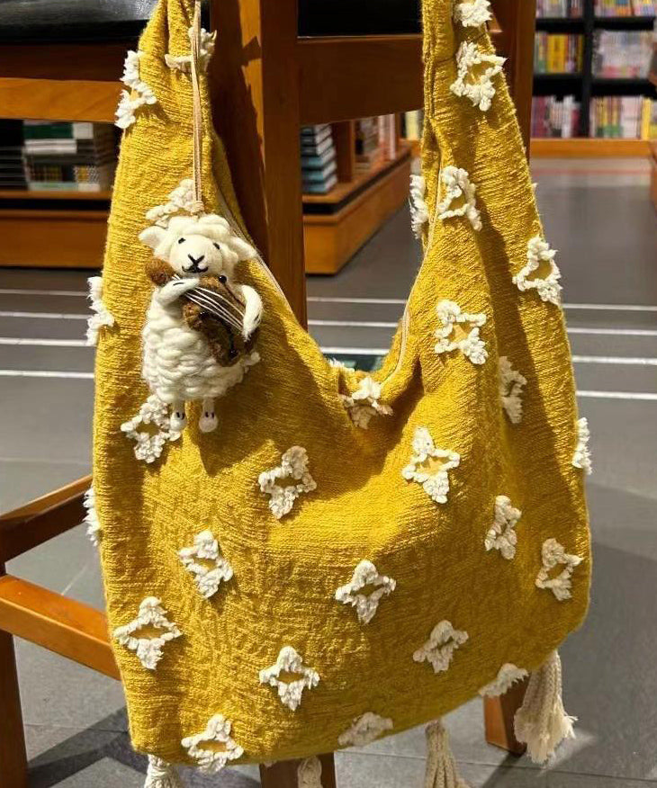 Boho Yellow Tassel Canvas Messenger Bag