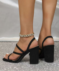 Black Suede Boutique Strap Sandals Chunky Peep Toe Cross