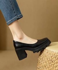 Splicing Boutique Heel Comfortable Chunky Black Shoes
