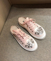 Boutique Slide Up Pink Sandals Splicing Platform Lace Zircon