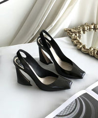 Sheepskin Sandals Heel Splicing High Boutique Black Toe Square