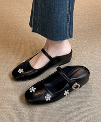 Splicing Slide Black Faux Sandals Zircon Wedge Boutique Leather