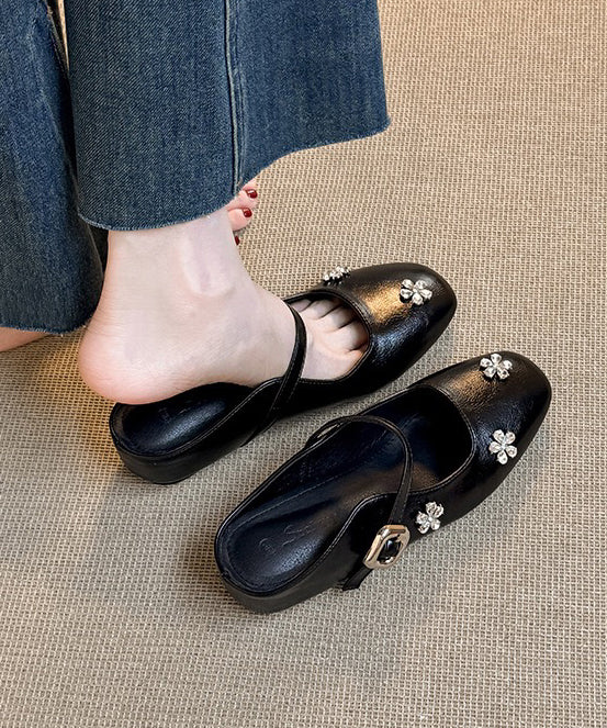 Splicing Slide Black Faux Sandals Zircon Wedge Boutique Leather