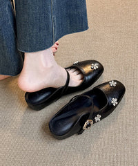 Splicing Slide Black Faux Sandals Zircon Wedge Boutique Leather