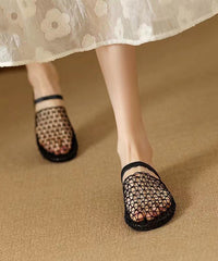 Breathable Mesh Hollow Out Black Slide Sandals