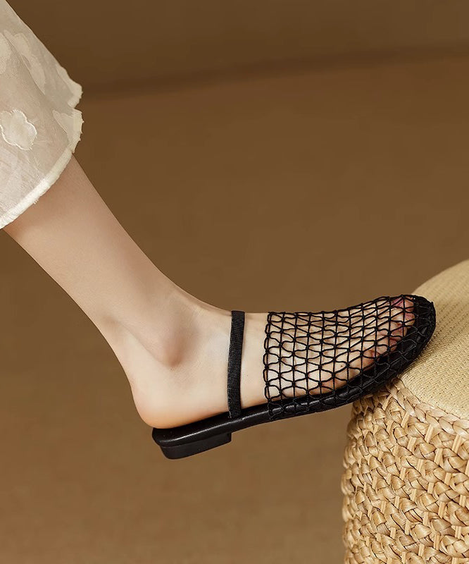Breathable Mesh Hollow Out Black Slide Sandals