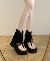 Brown Platform Rivet Tassel Roman Thong Sandals For's
