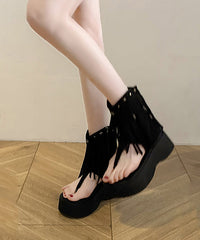 Brown Platform Rivet Tassel Roman Thong Sandals For's